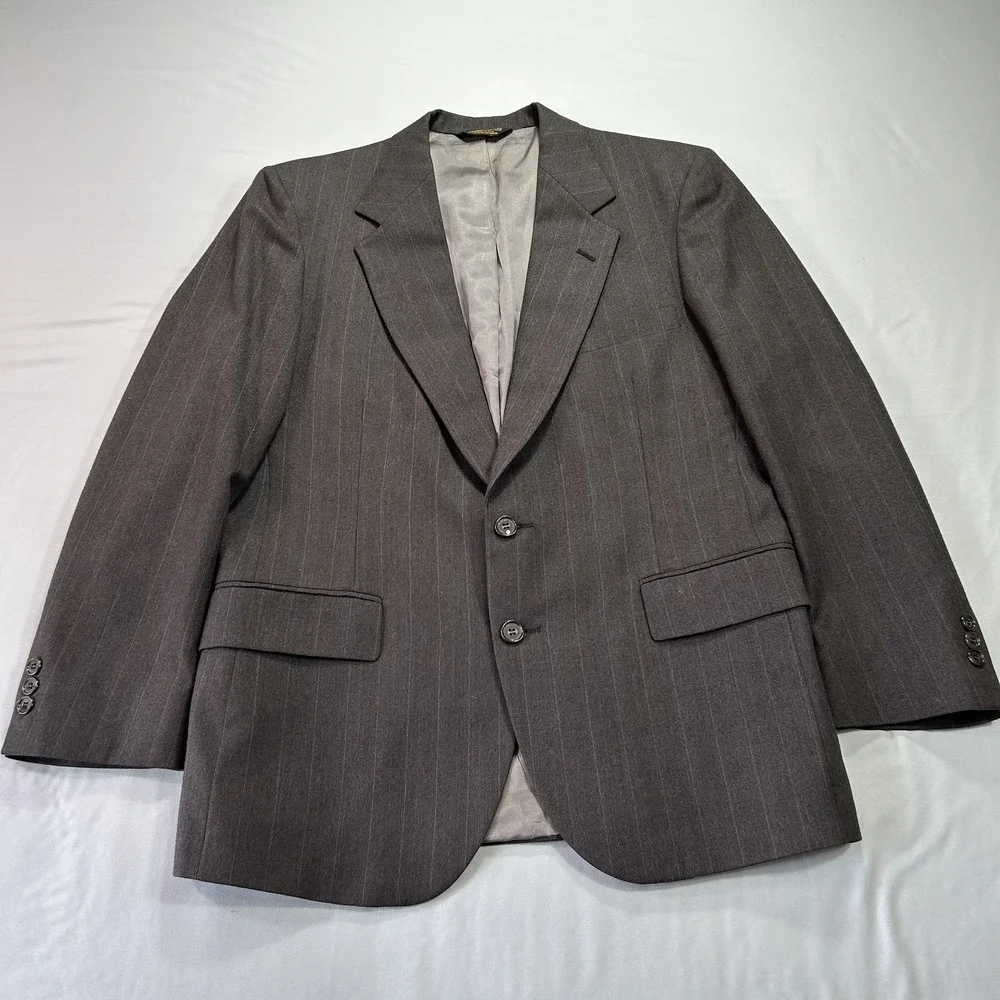 VINTAGE‎ Johnny Carson Blazer Mens 42 Pinstripe Wool Sport Coat Classic USA 90s
